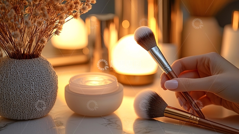 高清大图下载【趣麦麦图】温暖灯光下化妆刷