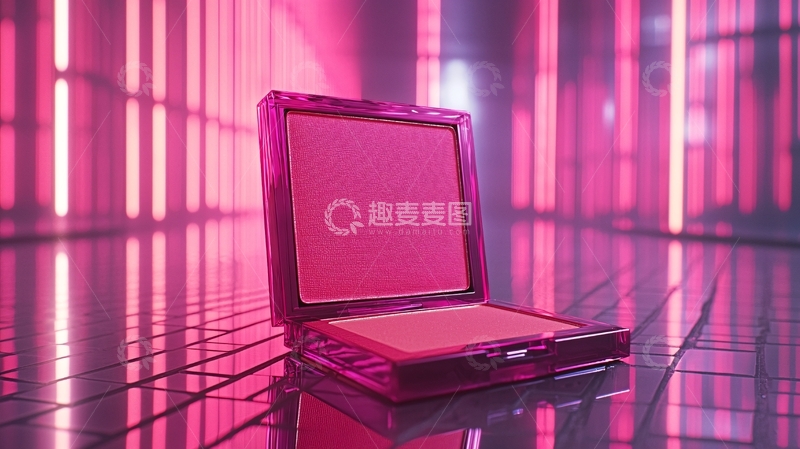 高清大图下载【趣麦麦图】粉色腮红在霓虹灯背景前