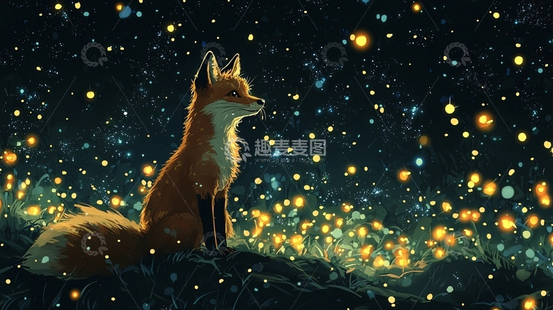 高清大图下载【趣麦麦图】星空下的狐狸