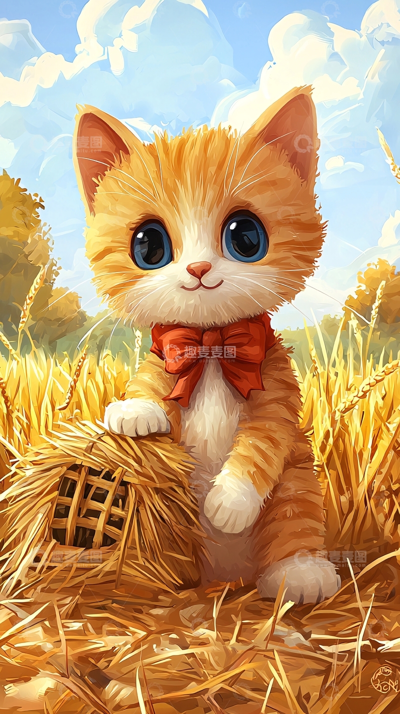 高清大图下载【趣麦麦图】可爱小猫麦田卡通
