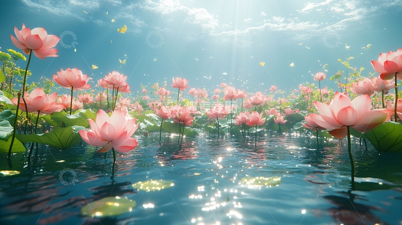 高清大图下载【趣麦麦图】梦幻粉色莲花水面