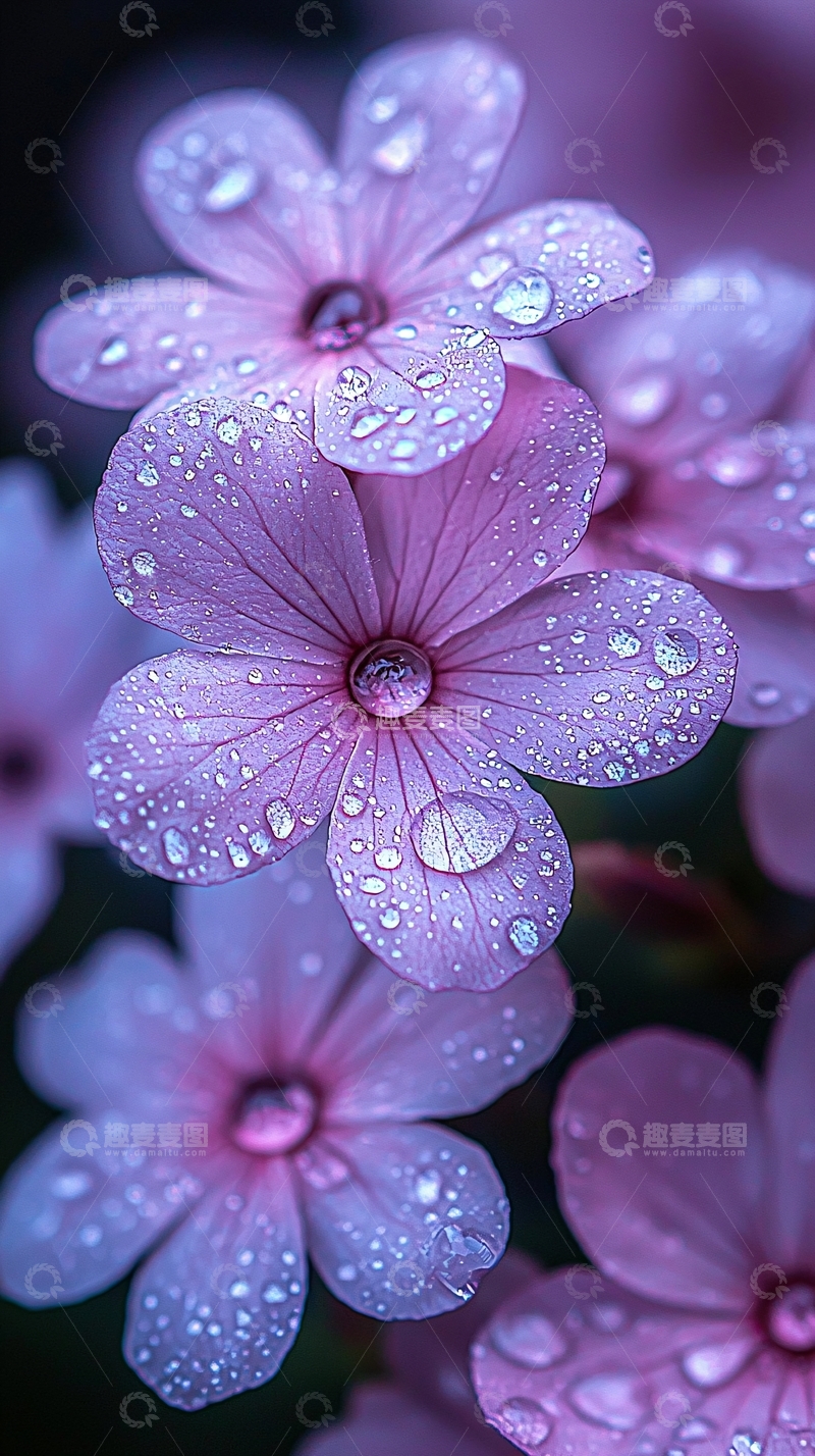 高清大图下载【趣麦麦图】粉色花朵雨滴