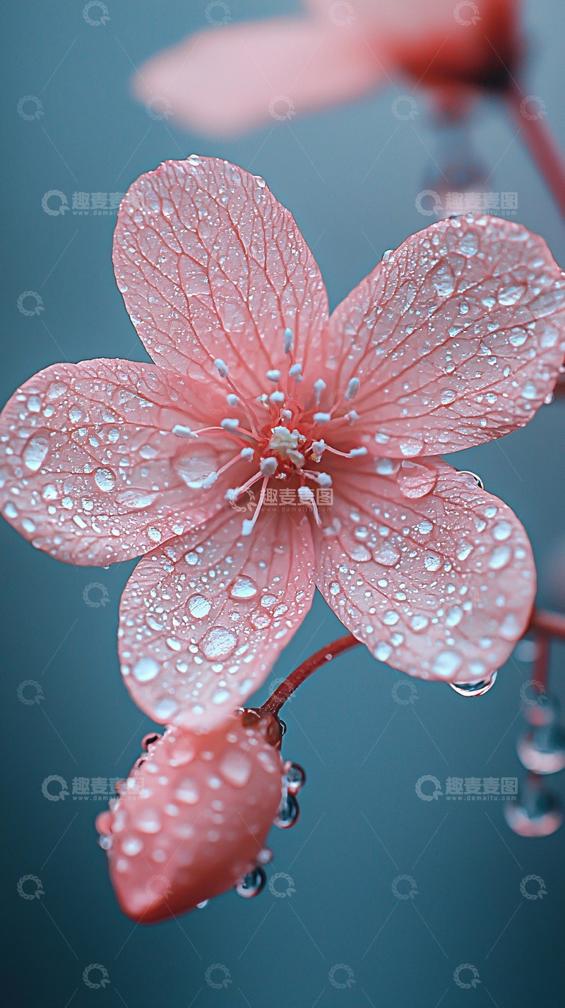高清大图下载【趣麦麦图】粉色花朵雨滴