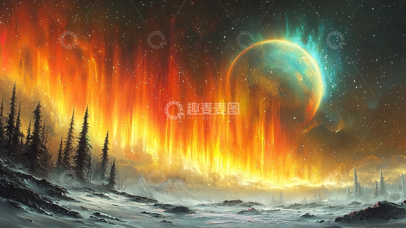 高清大图下载【趣麦麦图】火焰极光