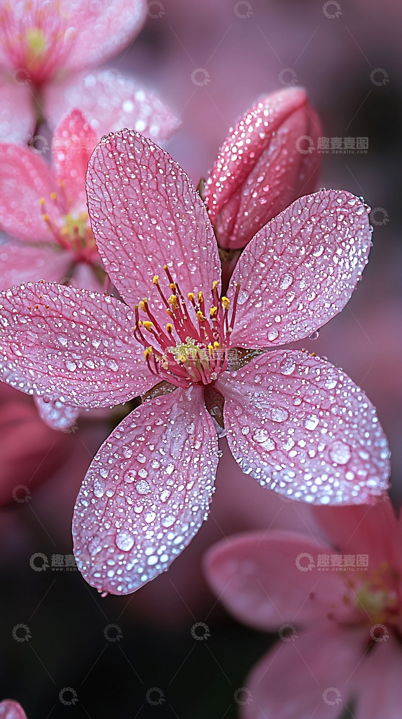 高清大图下载【趣麦麦图】粉色花朵雨露