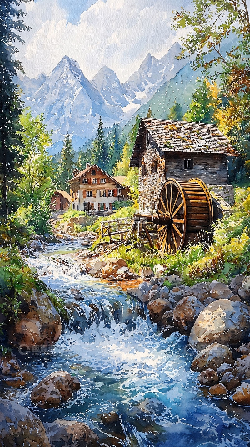 高清大图下载【趣麦麦图】宁静山水小屋风景