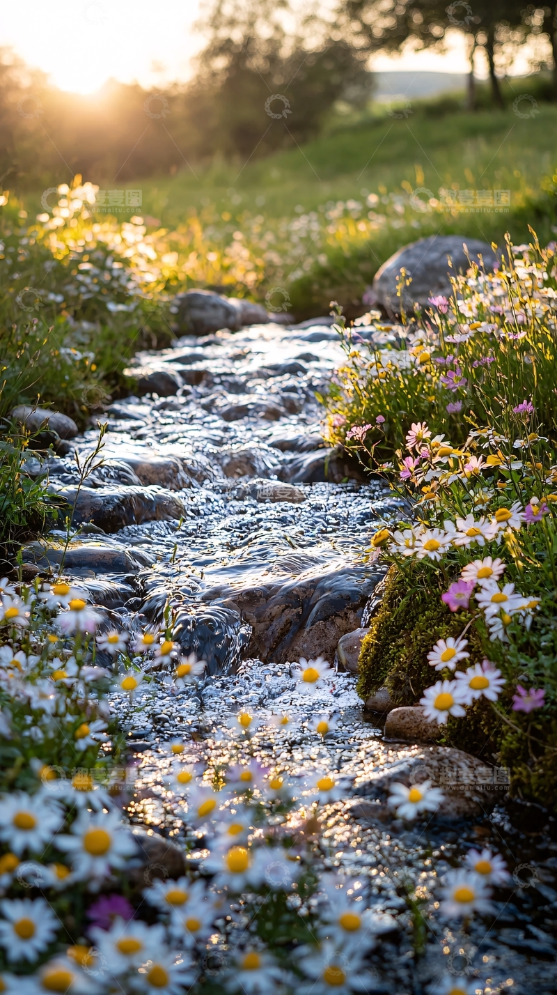 高清大图下载【趣麦麦图】小溪流水和雏菊花