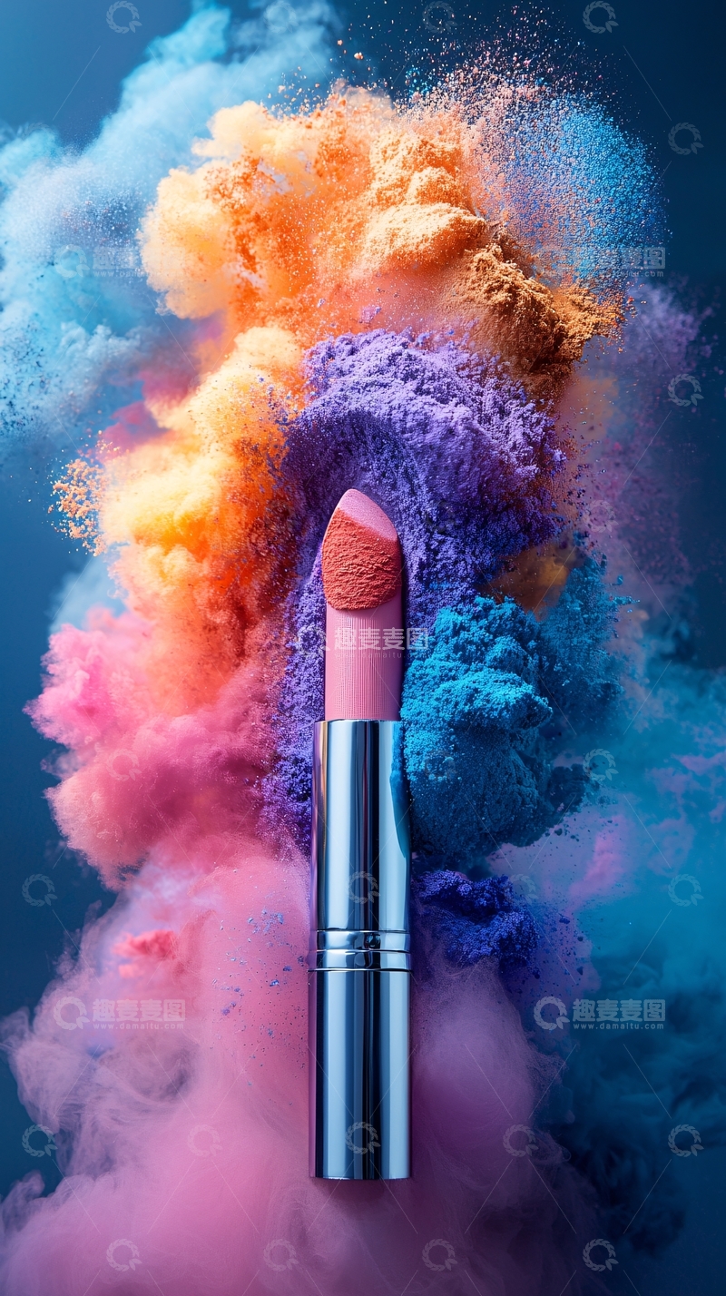 高清大图下载【趣麦麦图】粉色口红与彩色粉末爆炸
