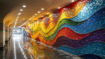 彩虹波浪马赛克墙