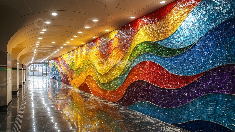 高清大图下载【趣麦麦图】彩虹波浪马赛克墙