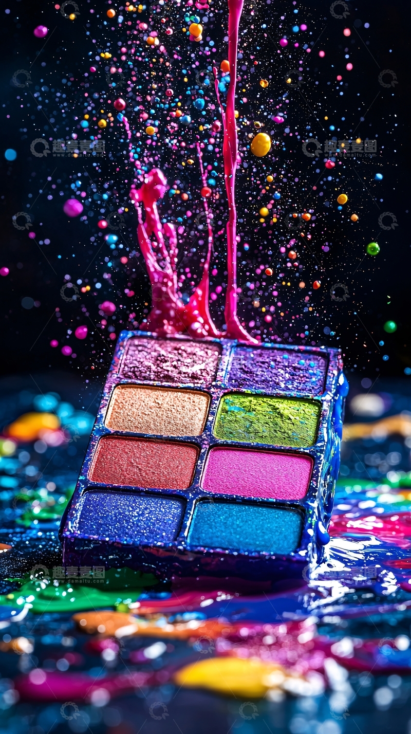 高清大图下载【趣麦麦图】彩色颜料飞溅眼影盘
