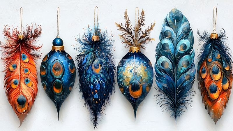 高清大图下载【趣麦麦图】孔雀羽毛圣诞球装饰