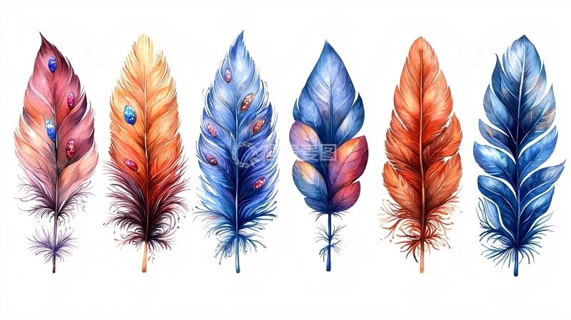 高清大图下载【趣麦麦图】水彩羽毛