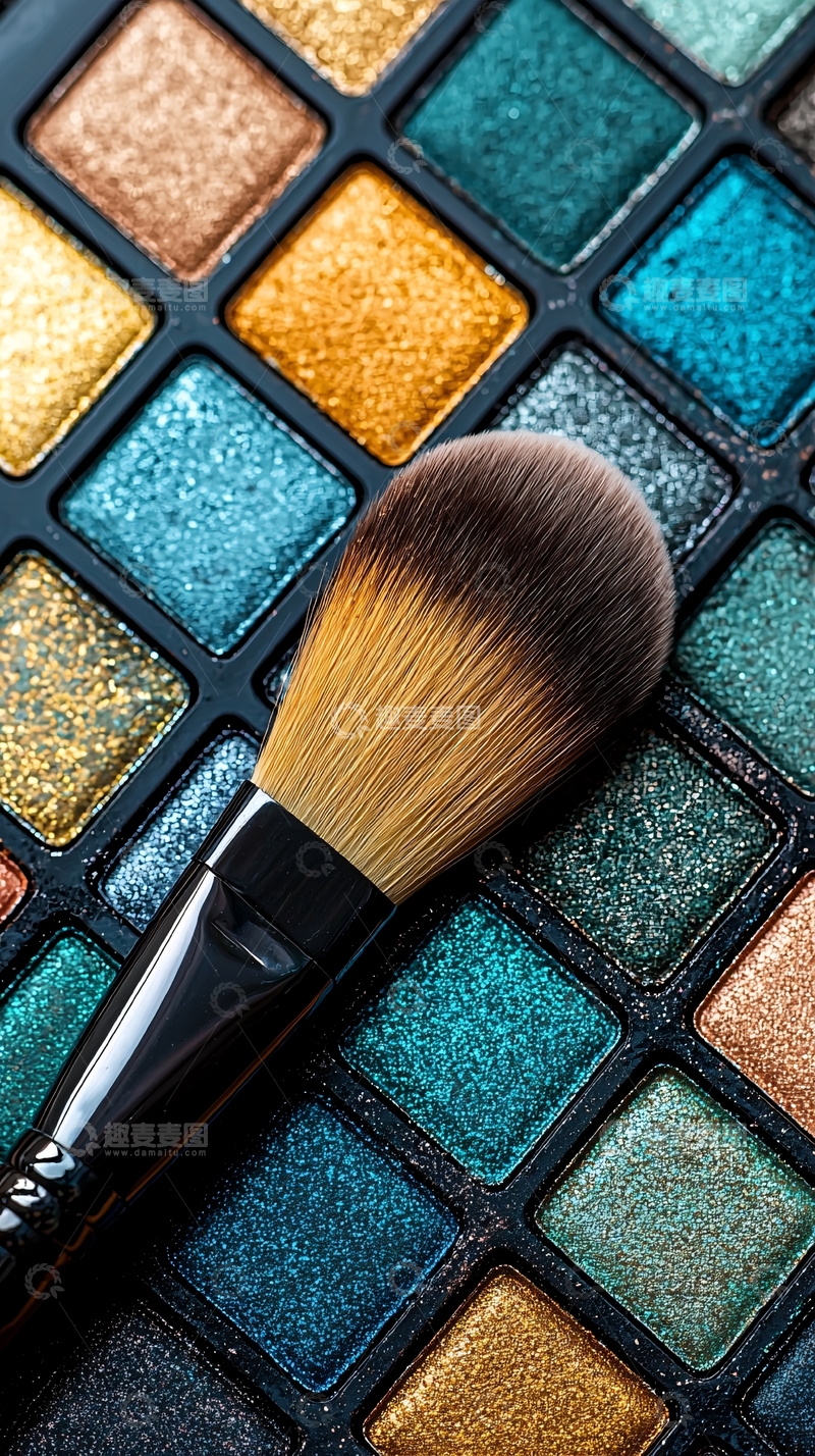 高清大图下载【趣麦麦图】彩色眼影盘和化妆刷