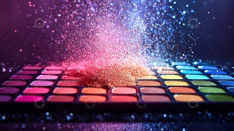 高清大图下载【趣麦麦图】彩色眼影盘洒落亮粉