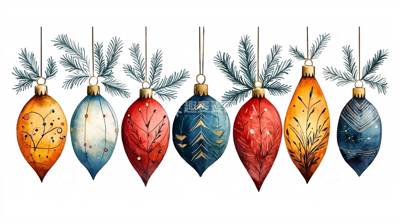 高清大图下载【趣麦麦图】水彩手绘圣诞球