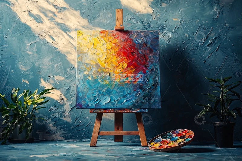 高清大图下载【趣麦麦图】彩色抽象画在画架上