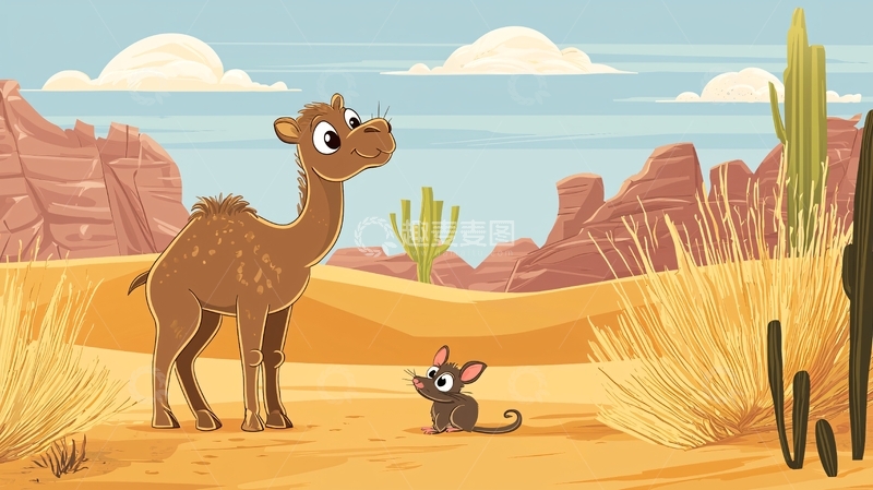 高清大图下载【趣麦麦图】卡通骆驼和老鼠沙漠