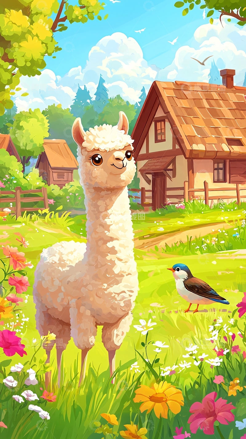 高清大图下载【趣麦麦图】卡通羊驼