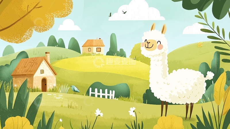 高清大图下载【趣麦麦图】卡通羊驼