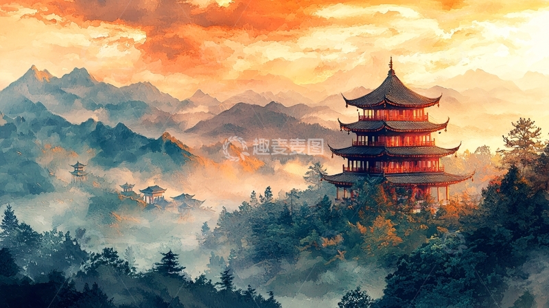 高清大图下载【趣麦麦图】中国风山水亭台楼阁