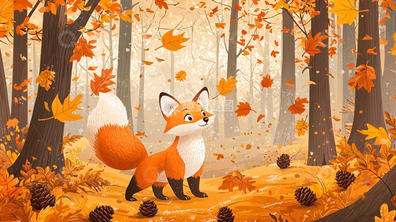 高清大图下载【趣麦麦图】秋季森林狐狸