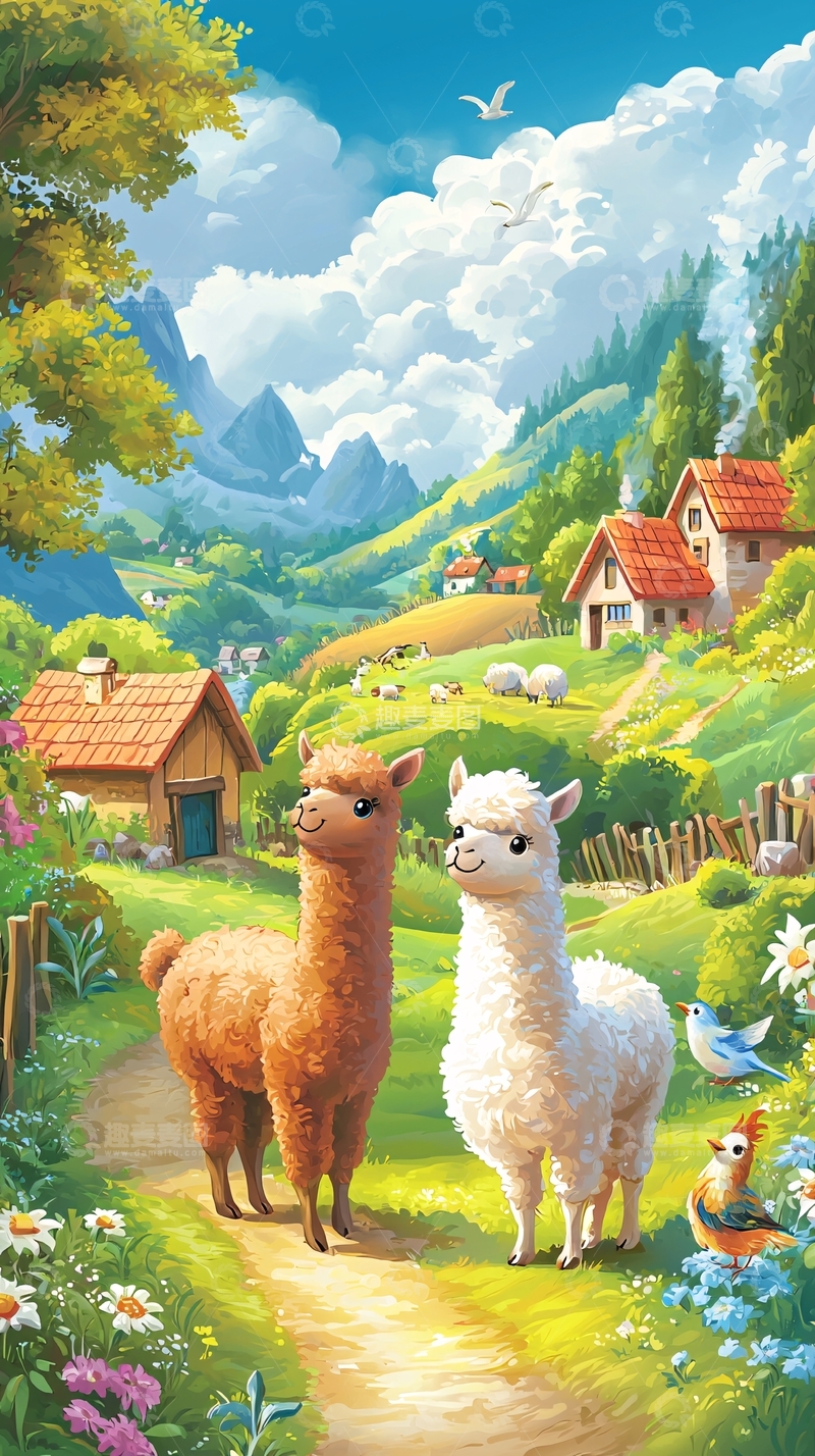 高清大图下载【趣麦麦图】卡通羊驼