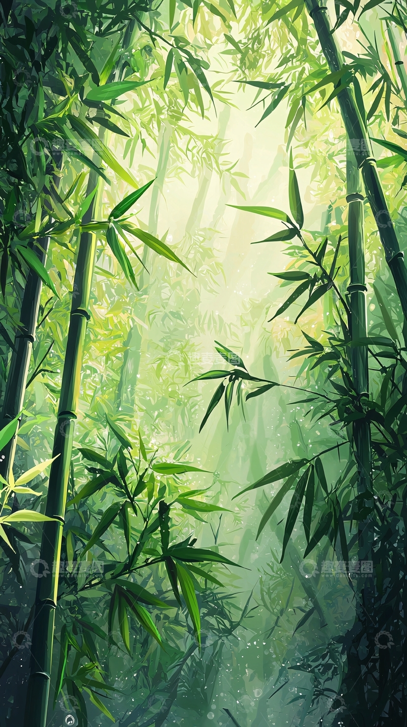 高清大图下载【趣麦麦图】阳光透过竹林