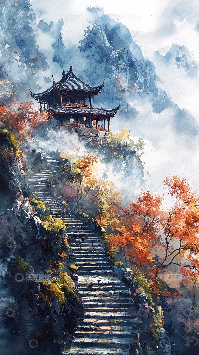 高清大图下载【趣麦麦图】山间古寺秋色宜人