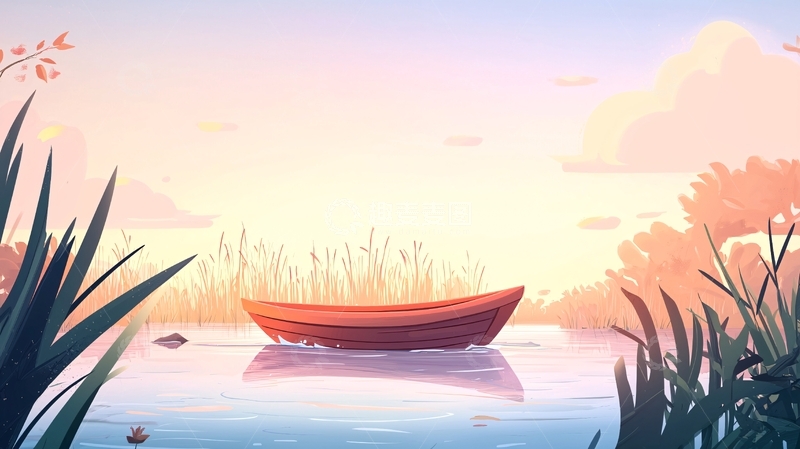 高清大图下载【趣麦麦图】平静水面上的小船