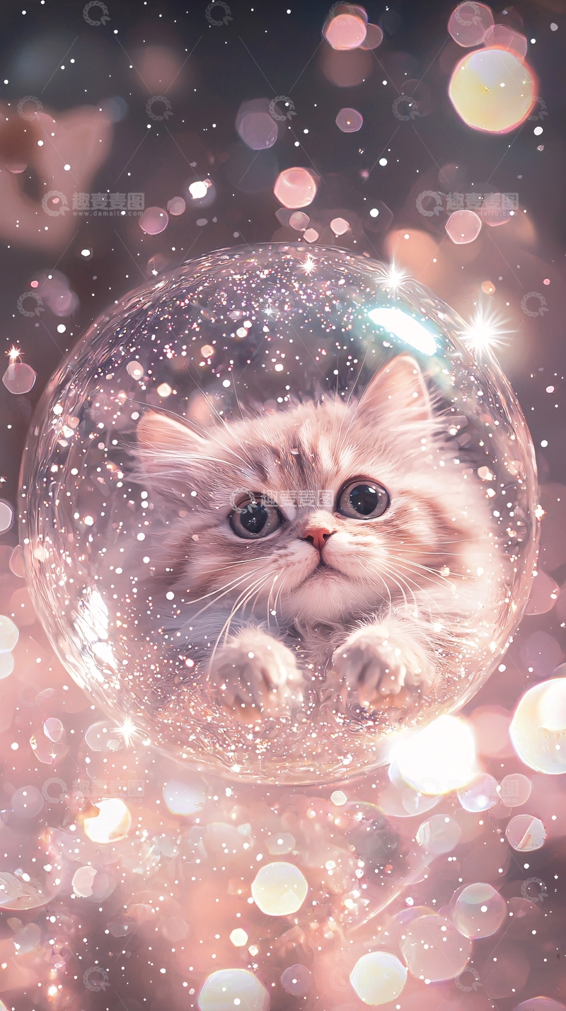 高清大图下载【趣麦麦图】可爱猫咪水晶球