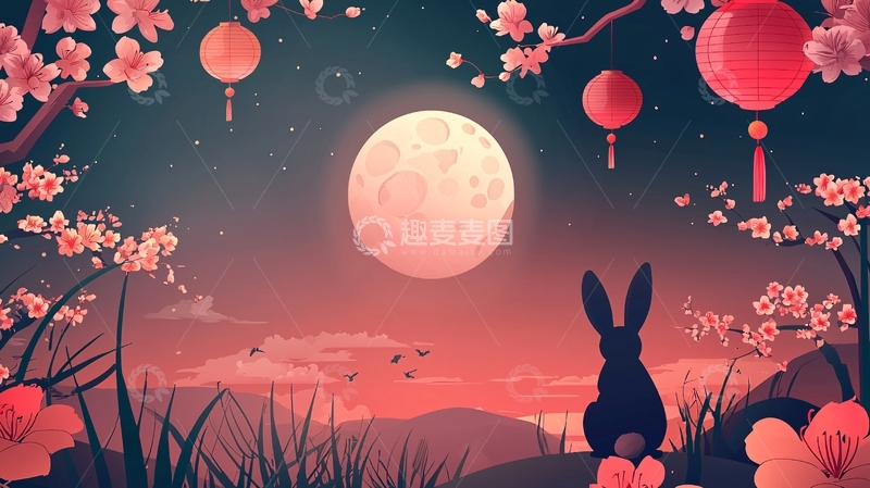 高清大图下载【趣麦麦图】中秋节月亮玉兔