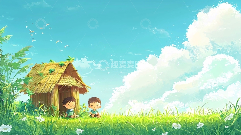 高清大图下载【趣麦麦图】清新田园卡通人物