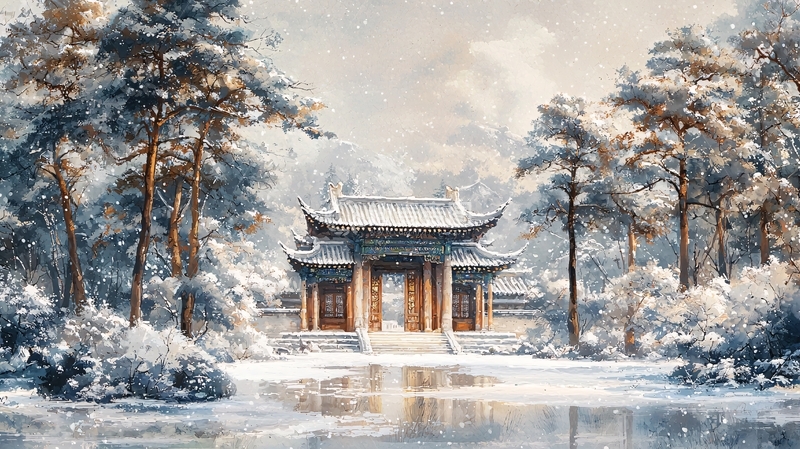 高清大图下载【趣麦麦图】雪景古建筑