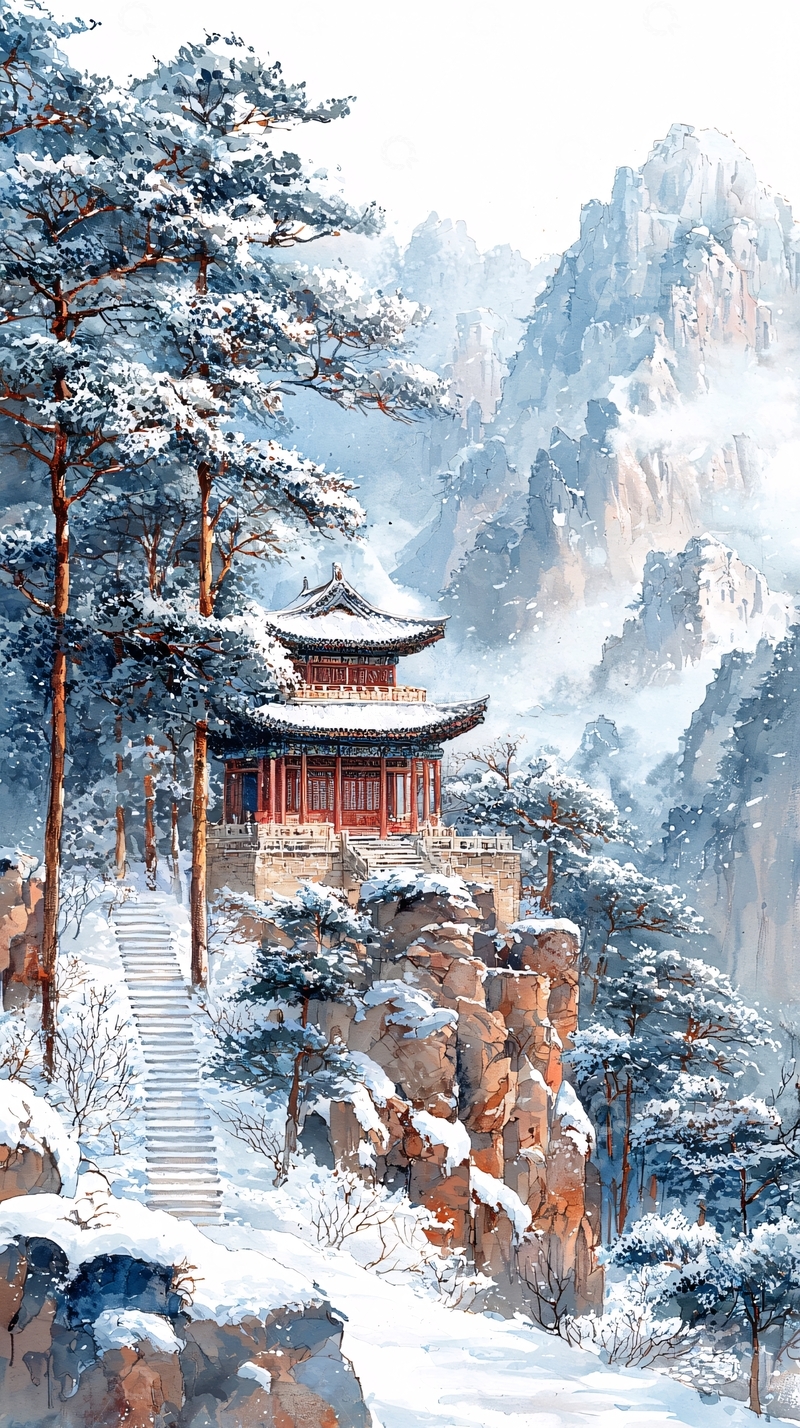 高清大图下载【趣麦麦图】雪山古寺