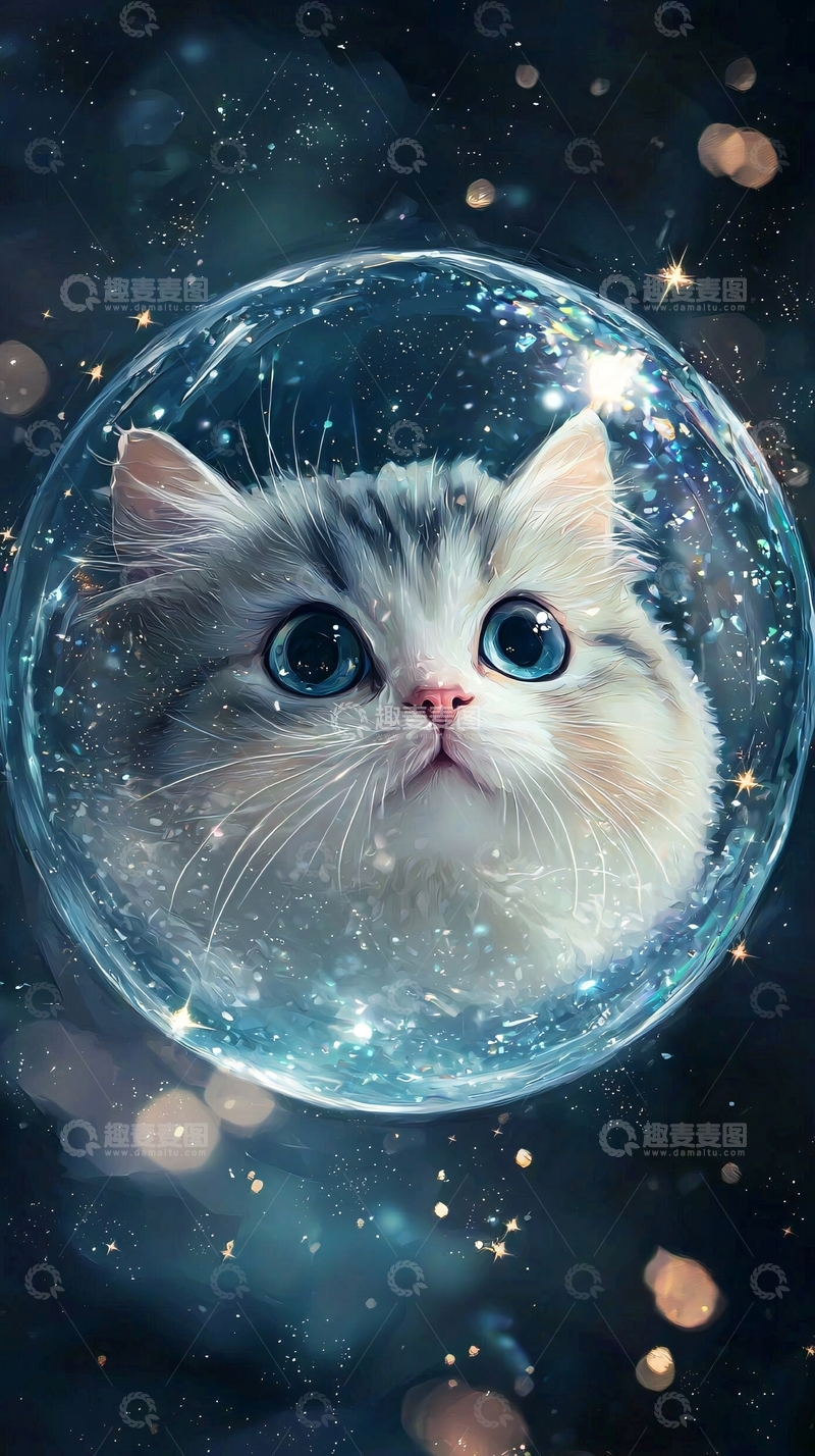高清大图下载【趣麦麦图】太空泡泡里的猫咪