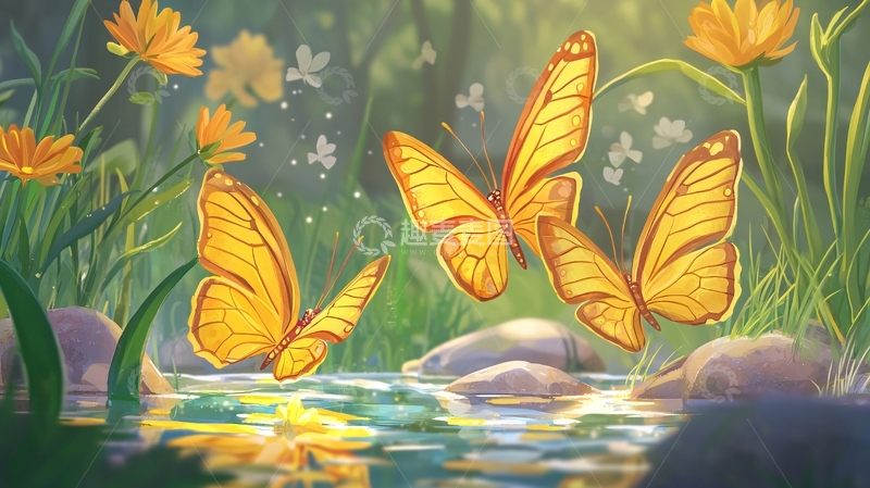 高清大图下载【趣麦麦图】阳光下黄色蝴蝶飞舞