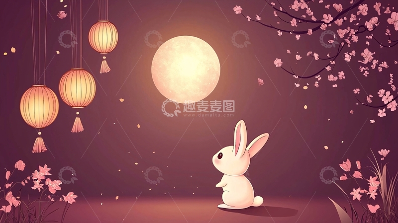高清大图下载【趣麦麦图】中秋节兔子赏月