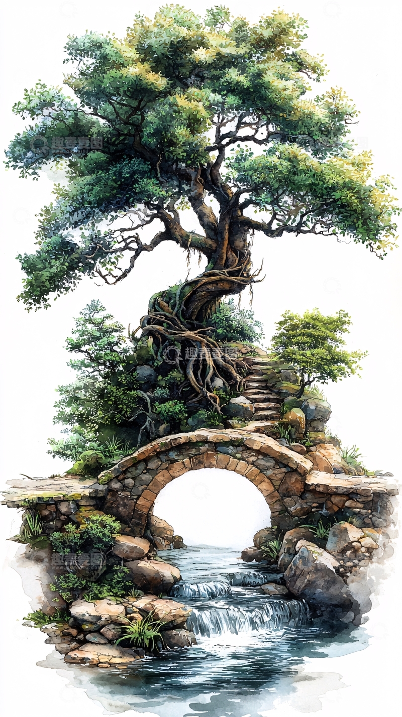 高清大图下载【趣麦麦图】桥上的树