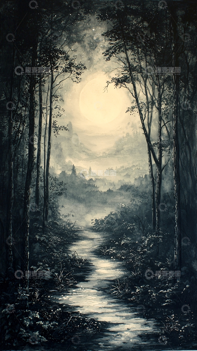 高清大图下载【趣麦麦图】月光森林小溪