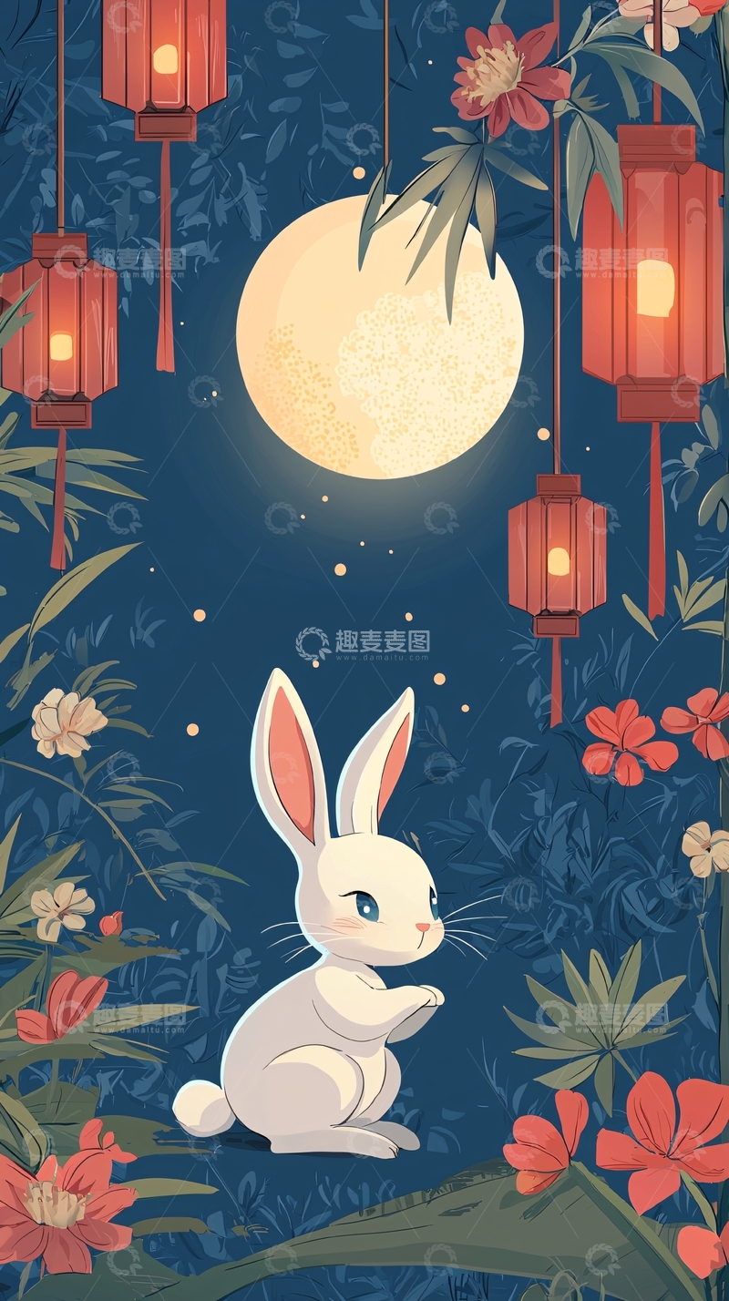 高清大图下载【趣麦麦图】中秋节玉兔