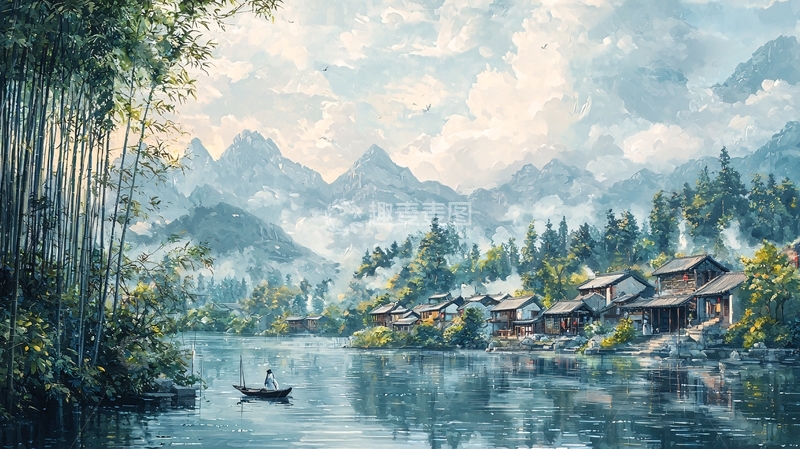 高清大图下载【趣麦麦图】山水田园水墨风光