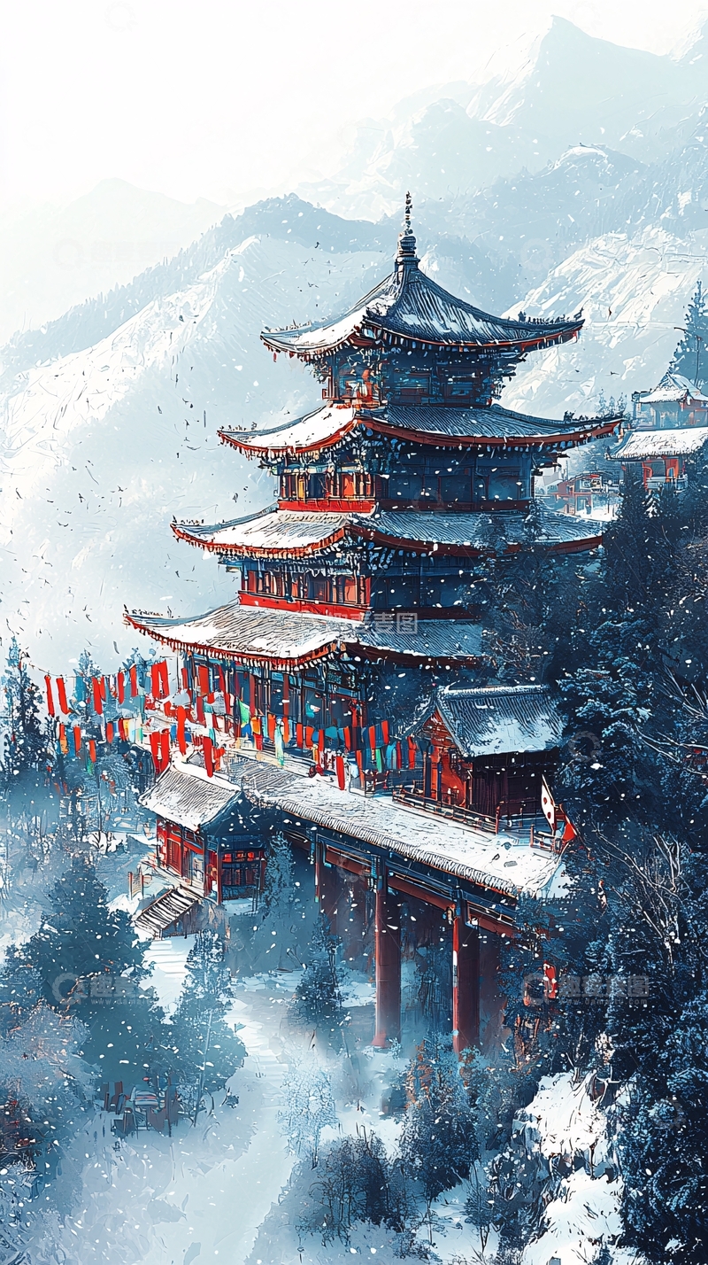 高清大图下载【趣麦麦图】雪景下的中国古建筑