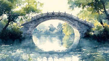 水面倒影拱桥如画