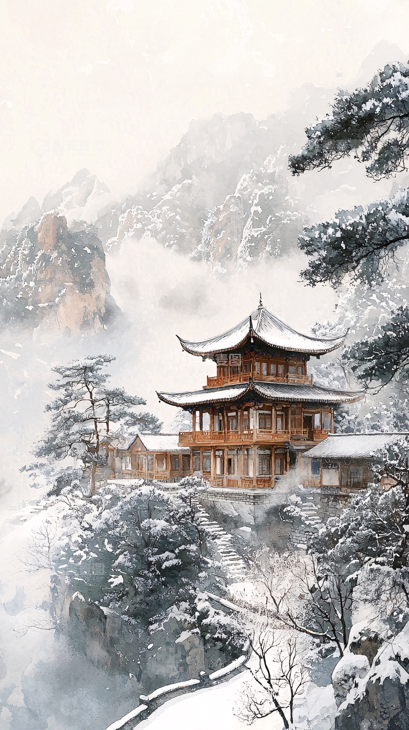 高清大图下载【趣麦麦图】雪山寺庙