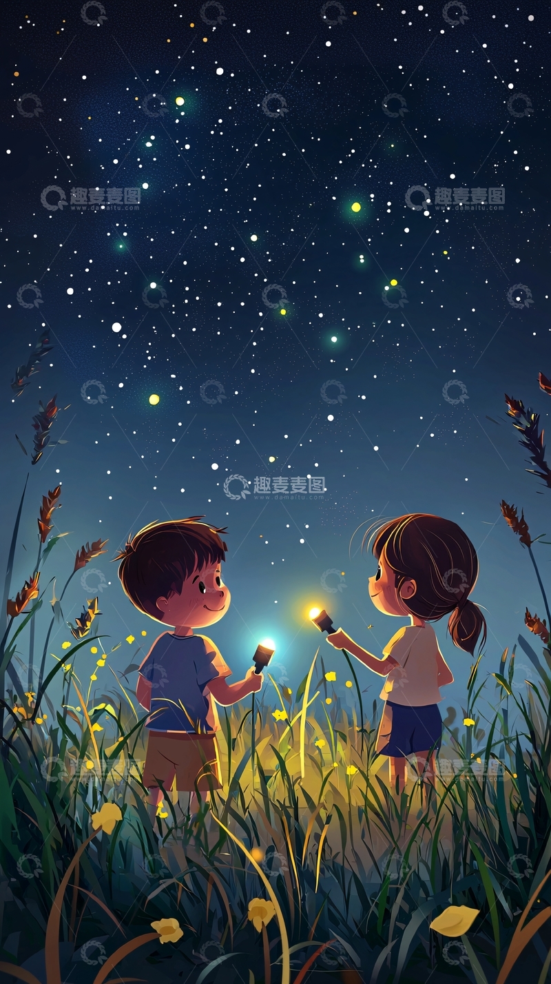 高清大图下载【趣麦麦图】星空下的孩子