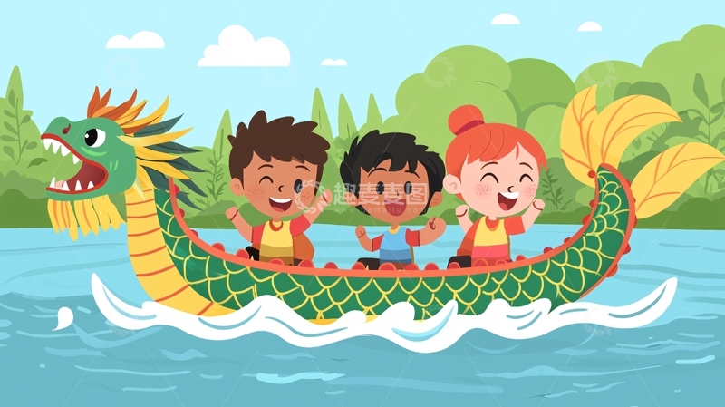 高清大图下载【趣麦麦图】卡通儿童龙舟