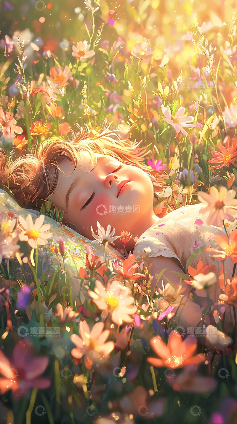 高清大图下载【趣麦麦图】花田里熟睡的女孩