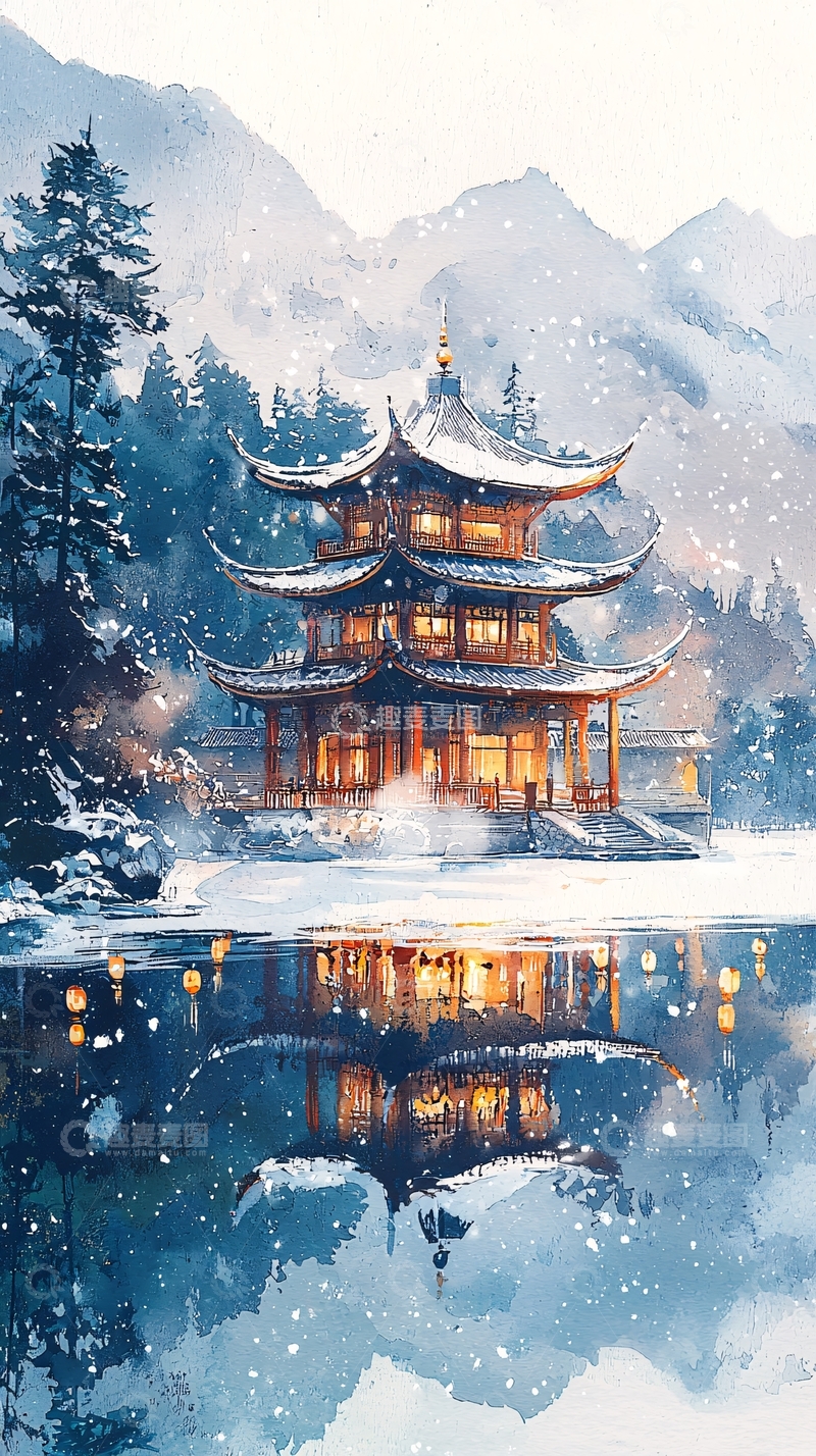 高清大图下载【趣麦麦图】雪景下的中国古建筑