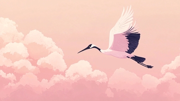 粉色天空飞翔仙鹤